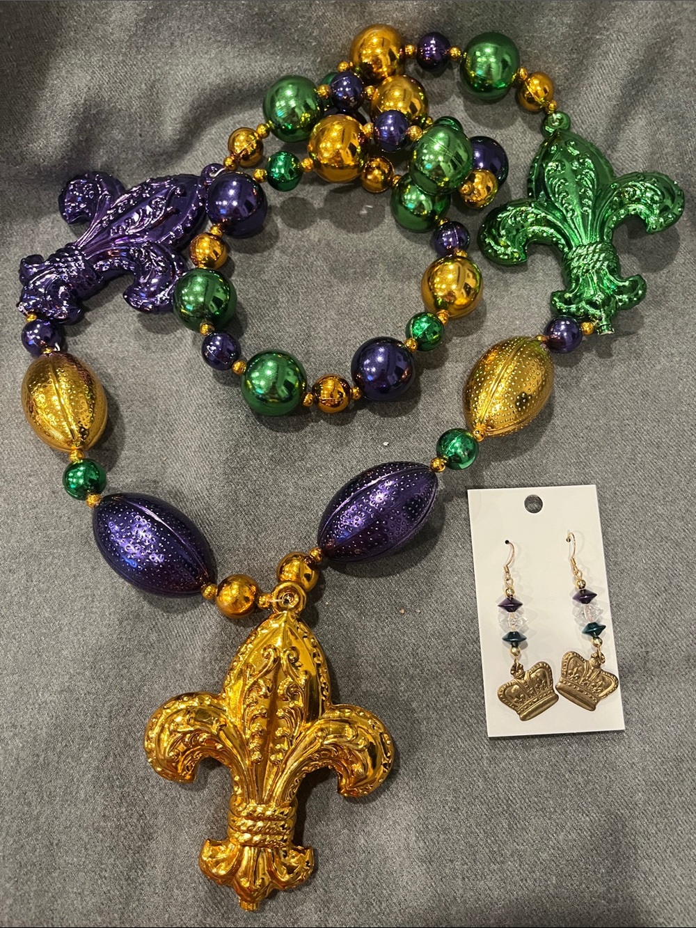 Mardi Gras FDL & Football Necklace & Earrings